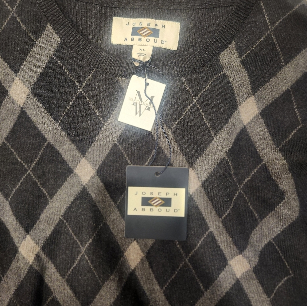 Joseph Abboud Argyle Sweater Mens XL Cotton Wool Cashmere Blend Old Money - Picture 3 of 7